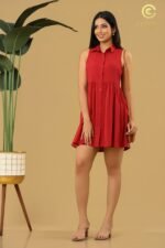 Sleeveless Collared Fit-and-Flare Dress. - Image 3