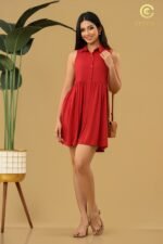 Sleeveless Collared Fit-and-Flare Dress.