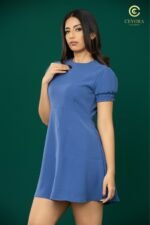 Elastic Puff Sleeve A-Line Mini Dress - Image 2