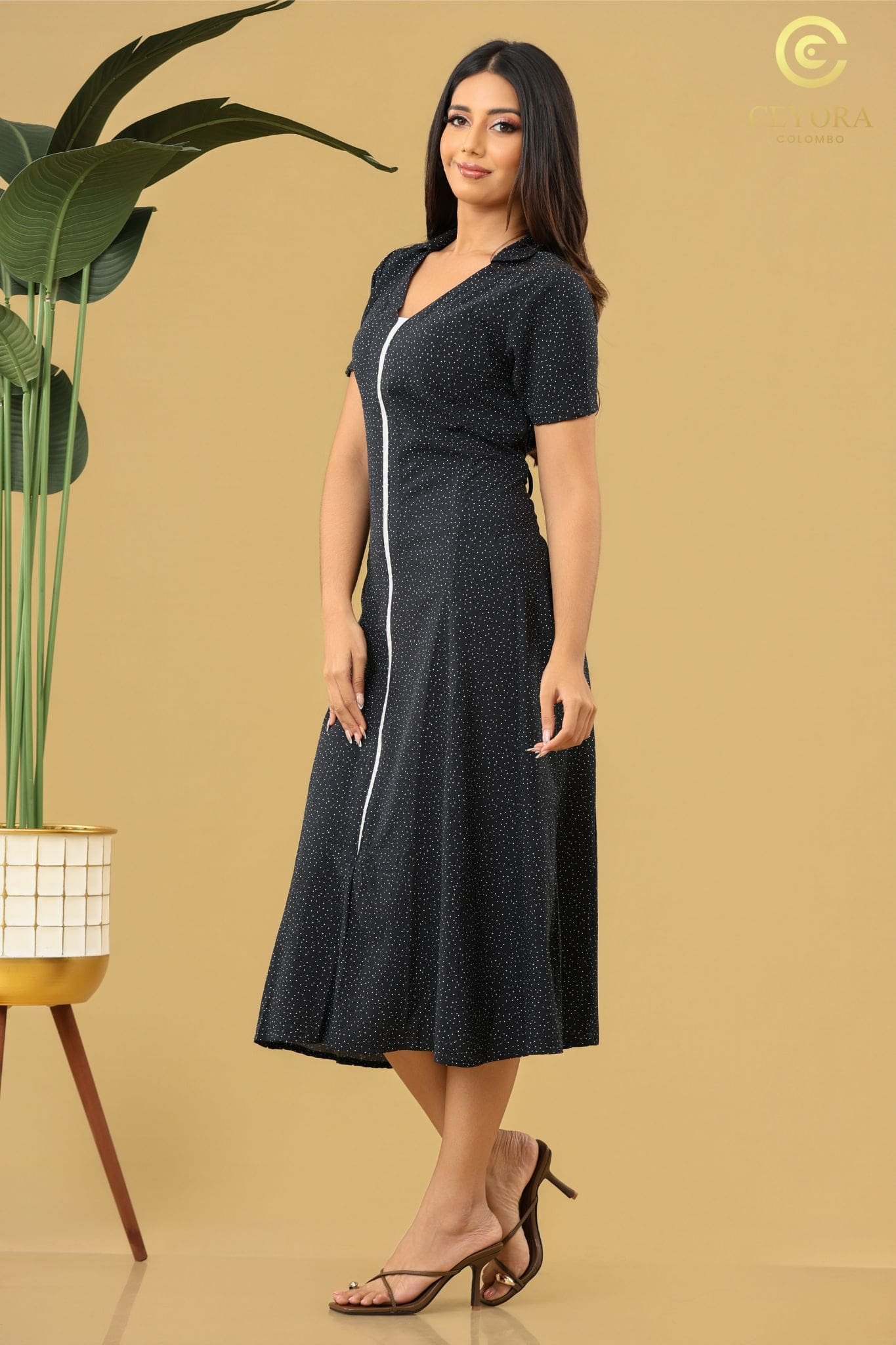 23(1)-min Black Polka Dot Midi Dress - Image 1