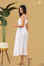 White Sleeveless Fit-and-Flare Midi Dress - Image 3