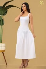 White Sleeveless Fit-and-Flare Midi Dress - Image 2