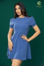 Elastic Puff Sleeve A-Line Mini Dress - Image 3