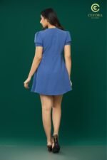Elastic Puff Sleeve A-Line Mini Dress - Image 4