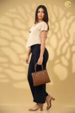 Beige Pinstripe V-Neck Buttoned Top - Image 4