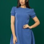 Elastic Puff Sleeve A-Line Mini Dress