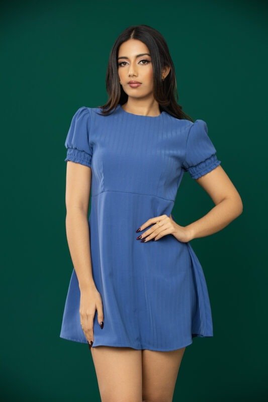 Elastic Puff Sleeve A-Line Mini Dress