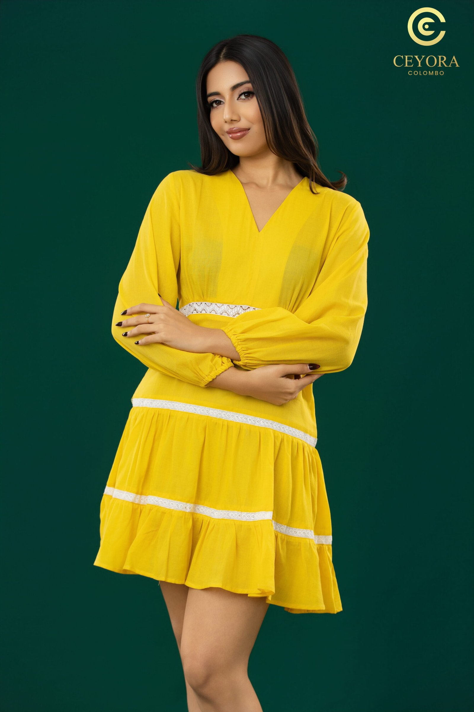 22(2)(1) V-Neck Lace Tiered Midi Dress - Image 1