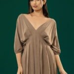 Wide-Sleeve Olive Dress
