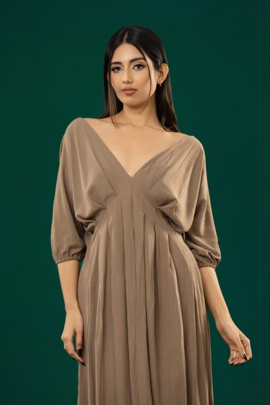 Wide-Sleeve Olive Dress