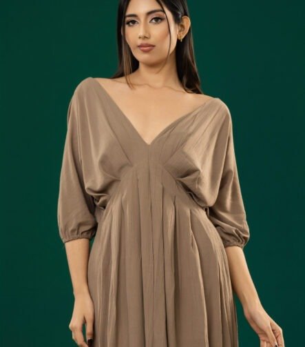 Wide-Sleeve Olive Dress