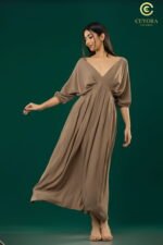 Wide-Sleeve Olive Dress