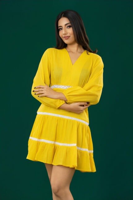 V-Neck Lace Tiered Midi Dress