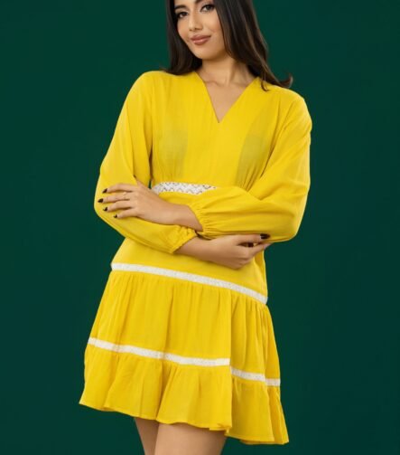 V-Neck Lace Tiered Midi Dress